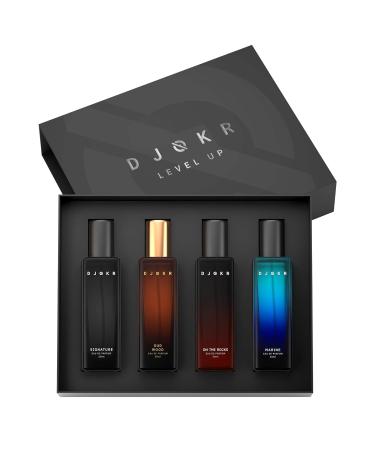 Djokr_Perfume Gift Set for Men Pack of 4x20 ML | Eau De Parfum | Premium Luxury Long Lasting Fragrance Spray | Signature On The Rocks Oud Wood Marine (4x20 ml)