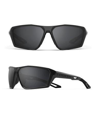 TOREGE Polarized Sports Sunglasses for Men Women Shooting Cycling Running Golf Fishing Sunglasses Durable Lens TR36 Bright Black Frame & Grey Lens C4