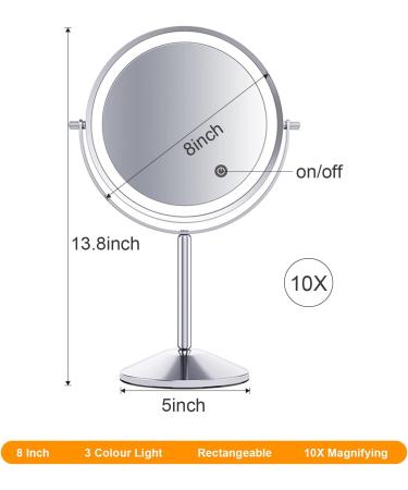 Illumaxinf Makeup Mirror with Lights - 10X Magnifying, Rechargeable, 3 Color Lighting, USB - Buy Online on GoSupps.com