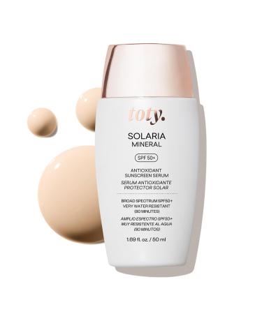 toty - Solaria Mineral SPF 50+ Antioxidant Sunscreen Serum- Mineral Tinted Face Sunscreen- Broad Spectrum- Universal Tint- Ultra Fluid - Water Resistant - By Sofia Vergara 50ml 1.7 Fl Oz (Pack of 1)