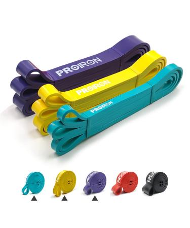 Proiron Resistance Bands - Assisted Pull up Bands - Exercise Bands for Crossfit Powerlifting Strength Training - Mobility Bands for Men and Women #7 Green/Yellow/Purple Set (6.7-45kg)