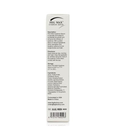 FEG Max Eyebrow Enhancer Growth Treatment Serum - Lengthen and Thicken Eyebrows - Non-irritating Brow Serum | 6ml - Buy Online on GoSupps.com