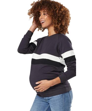 HAPPY MAMA Women's Maternity Nursing Zipped Sweatshirt Striped Jumper 1110 10 Graphite