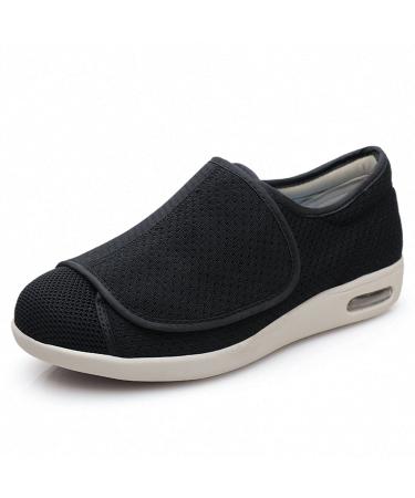 QDCZDQ Men's Adjustable Edema Diabetic Shoes Extra Wide Width Easy On and Off Walking Sneakers with Air Cushion Breathable Mesh Wide Width Walking Orthopedic Edema Swollen Feet Arthritis Black US 11.5/ EU 47/ JP 285