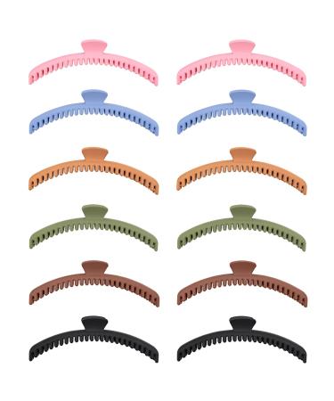 GTILE 12 Pcs Hold Everything Hair Flat Claw Clips for Thick and Thin Hair Strong Clip Double Row with 52 Teeth Straight and Curly Strong Clip Non-Slip (6 Colors)