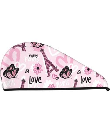 Super Absorbent Eiffel Tower & Butterflies Microfiber Hair Towel Wrap - Quick Dry Coral Velvet for Long Curly & Thick Hair - Buy Online on GoSupps.com