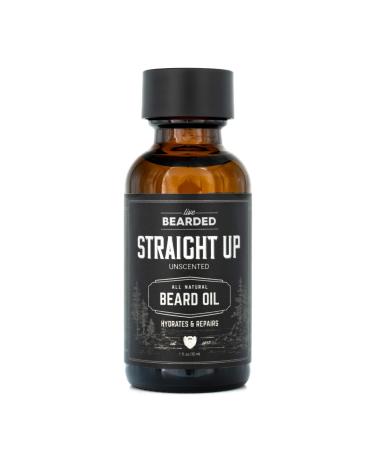 Live Bearded: Beard Oil - Premium All-Natural Beard Oil for Men with Jojoba Oil Beard Care - 1 fl oz - Made in the USA - Beard Oil for Dry Flaky Skin - Straight Up: Unscented Fragrance-Free