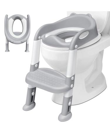 Potty Training Toilet Seat for Kids with Step Stool Ladder, Toddlers Comfortable Toilet Chair with Anti-Slip Pads and Safe Handle, Soft Cushion Toilet Training Seat for Boys Girls - Gray