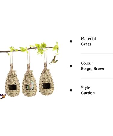 Jodsen 3 Pcs Bird Nest Hummingbird House for Outside Hanging Roosting Pouches Birds Grass Hanging Wren Finch Song Birds Nesting Hand Woven Nesting Boxes for Garden Decoration 24x10.5 cm - Buy Online on GoSupps.com