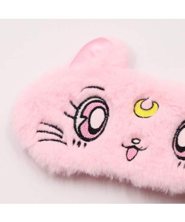 Cartoon Cat Eye Sleep Mask Plush Blindfold in Pink, White, and Black - Buy Online on GoSupps.com