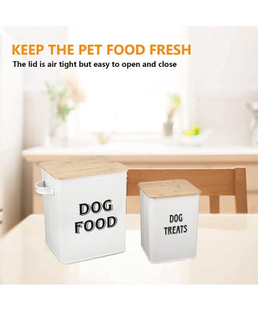 Pethiy Dog Food & Treats Storage Tin Containers Set with Scoop - White Coated Carbon Steel Canisters with Wood Lids - Buy Online on GoSupps.com