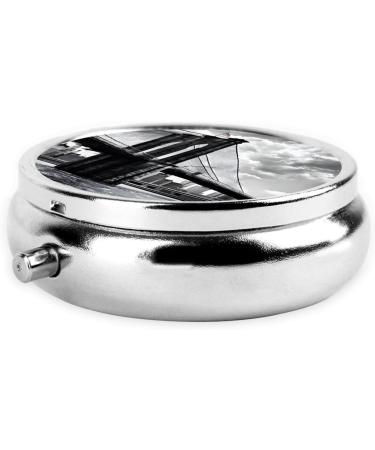 Shop Brooklyn Bridge Round Pill Box - 3 Compartment Mini Decorative Travel Medicine Organizer - Buy Online on GoSupps.com