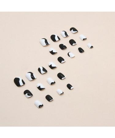 24pcs Short False Nails Black White Stick on Press on Removable Glue-on Fake Nails Nail Art Accessories - Buy Online on GoSupps.com