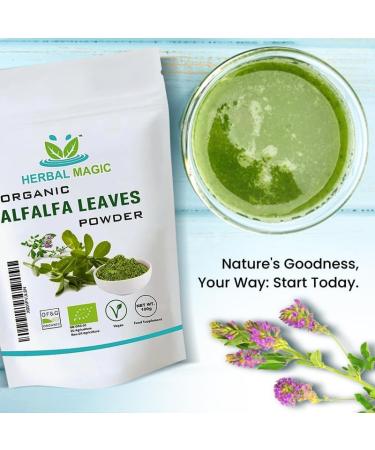 Organic Alfalfa Leaf Powder - Green Superfood for Smoothies, Soups & Baking | 100g - Free from Fillers & Preservatives | Certified by Soil Association - Pack of 1 - Buy Online on GoSupps.com