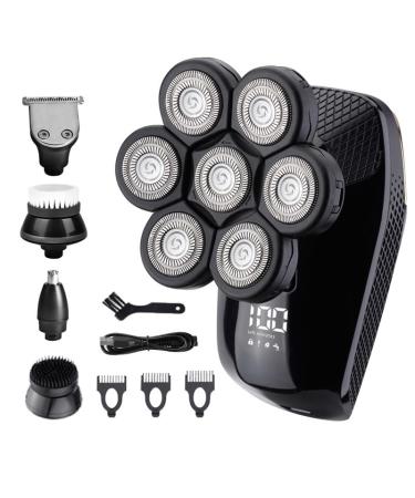 Head Shavers for Bald Men 5 in 1 Men's Rechargeable Bald Head Electric Shaver 7 Floating Heads Beard Nose Ear Hair Trimmer Razor Clipper Facial Brush 5-in-1-with Box
