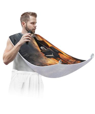 Music Piano Flame Beard Bib Apron Beard Hair Catcher for Men Shaving Fathers Day Anniversary Christmas Gifts for Dad Husband Beard Bib with 2 Suction Cups