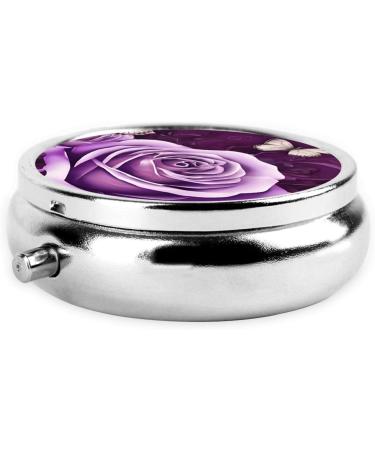 Buy Purple Butterfly Round Pill Box | 3 Compartment Mini Travel Organizer for Vitamins & Medications - Buy Online on GoSupps.com