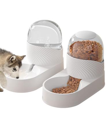 Lemtrflo Automatic Dog Cat Feeder and Water Dispenser Set,Gravity Feeder and Waterer Set with Pet Food Bowl,Cat Food Dispenser,2L Capacity Feeder and Water Dispenser Set for Small Medium Pets White