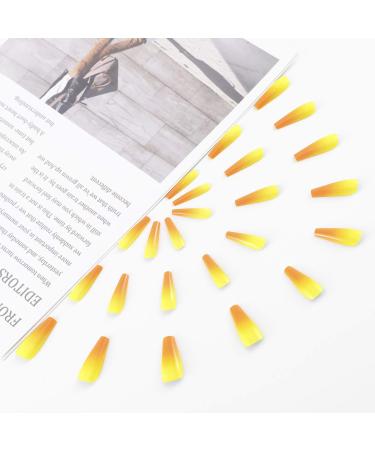 Sethexy Shiny Long Ballerina False Nails | Colorful Press-On Nail Tips - 24 Acrylic Nail Designs for Women & Girls (Orange Yellow) - Buy Online on GoSupps.com