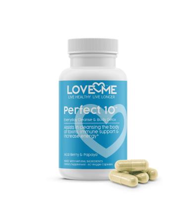 Love Me Nutrition - Perfect 10 - Cleanse & Body Detox. Acai Berry & Papaya. Weight Loss Anti-Aging Properties. Natural. No Artificial Ingredients 60 Vegi Caps