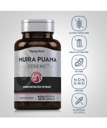 Piping Rock Muira Puama Root Extract for Men & Women | 2200 mg | 120 Capsules | Non GMO Gluten Free Supplement - Buy Online on GoSupps.com