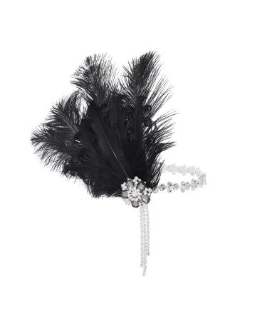 IYOU Black Feather Flapper Headpiece Sparkly Crystal Gatsby Headband Rhinestone Costume Wedding Hair Accessories for Women