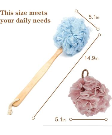Shower Loofah Bath Sponge Set with Back Scrubber and Shower Brush - Body Exfoliating Spa Set for Men & Women - Blue & Pink 2 Piece - Buy Online on GoSupps.com