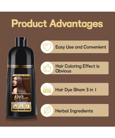 COSMTEK Dark Brown Hair Dye Shampoo | 100% Grey Hair Coverage | Natural Herbal Ingredients | 3-in-1 Color Shampoo for Women - 17.6 OZ - Buy Online on GoSupps.com