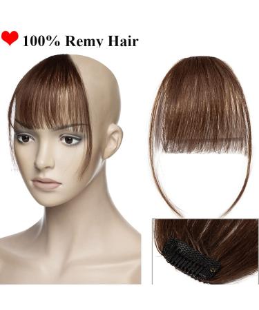 Clip In Bangs - 100% Remy Real Hair Medium Brown Extensions | Natural Smooth Fringe | Air Pony Hair Part #4 - Buy Online on GoSupps.com