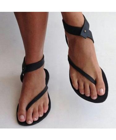 Xtz YGLD Women's Summer Sandals - Flat Tanga Open Toe Buckle Band - Light Brown & Black 5.5 UK - Buy Online on GoSupps.com