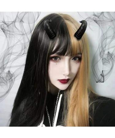 Male and female Wig Long Straight Hair Yin and Yang Black and White Double Spell Fake Hair Europe and America Personality Gradient Color Lolita Full Headgear Black And Gray Black And Gray