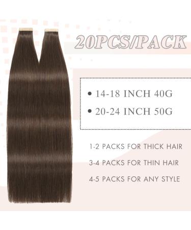 YDDM 20Pcs Dark Brown Invisible Tape Hair Extensions - 18 Inch Real Hair Weft for Seamless Volume & Length - Buy Online on GoSupps.com