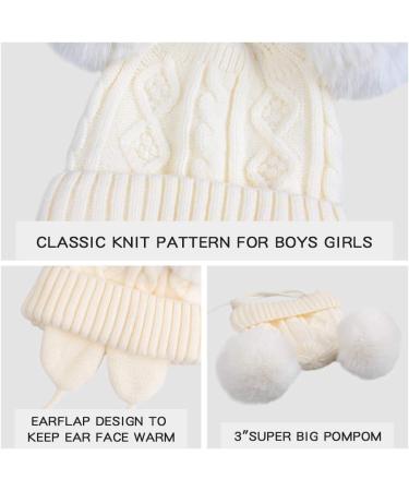 XIAOHAWANG Warm Kids Beanie | Winter Knitted Baby Hat for Boys Girls | Infant Toddler Toque with Pompom | 6-24 Months | White - Buy Online on GoSupps.com