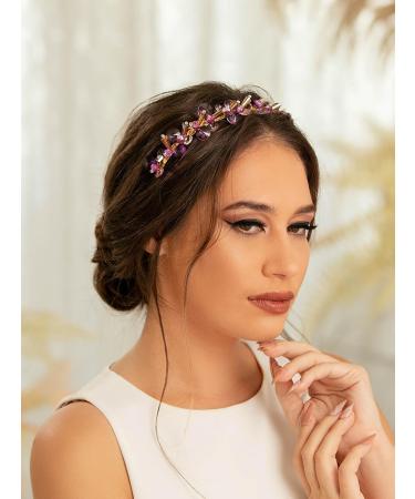 IYOU Bling Crystal Headbands Purple Rhinestone Headwear Gemstone Vintage Party Birthday Hair Accessories for Women and Girls - Buy Online on GoSupps.com