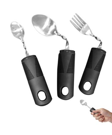Tablespoons Adaptive Utensils 3PCS Stainless Steel Mirror Polishing Bendable Flexible Curved Cutlery Tableware with Plastic Handle Disabled Cutlery for Elderly Patient