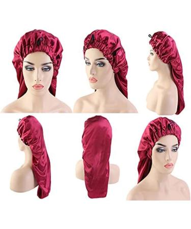 Ladaypoa Satin Hair Hood 2-Piece Silky Sleeping Hat Set for Girls & Women | Extra Large Black & Red Satin Sleeping Caps - Buy Online on GoSupps.com