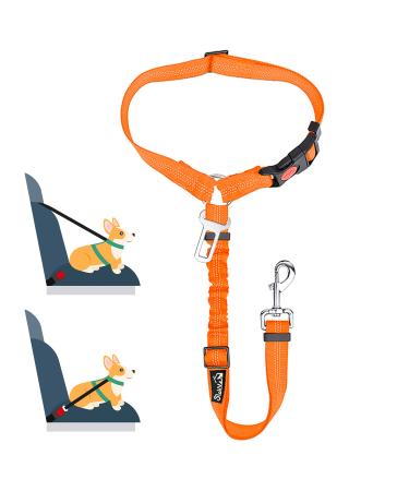 Slowton dog belt for the car 2-in-1 headrest retention clasp bucket dog car with universal buckle and adjustable reflective rubber band to hang up seat belts on headrests B.Orange 1PCS (headrest + clip)