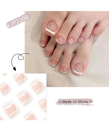 SINLOV Square Fake Toenails Nude Pink Glossy Print on False Toe Nails French Short Full Cover False Artificial Toenails Nails for Women and Girls  - Buy Online on GoSupps.com