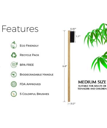 ECOETBOO Bamboo Toothbrushes 10 Pack - Medium Bristles, Organic Wooden, Biodegradable - Family Travel Set - Buy Online on GoSupps.com