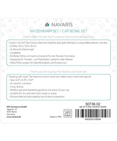 Navaris 2 x Ceramic Cat Bowls - Twin Pack of Cat Feeding Dishes with Anti Slip Silicone Feet - Rose and Green Cat Shaped Food and Water Bowls for Cats - Buy Online on GoSupps.com