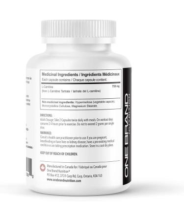 One Brand Nutrition L-Carnitine 750 mg (120 Caps) | Vegan - Buy Online on GoSupps.com