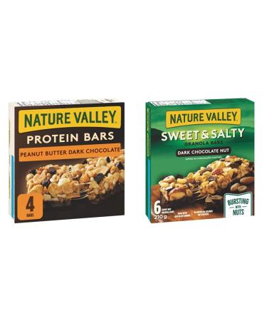 NATURE VALLEY Protein Bars Peanut Butter Dark Chocolate 4-Count 148 Gram & Sweet & Salty Dark Chocolate Nut Granola Bars 6 Count