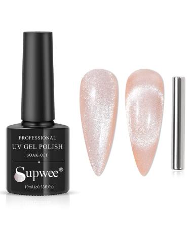 Supwee Nude Smoothie Wide Cat Eye Gel Nail Polish Magnetic Gel Polish 10ML Cat Eye Nail Polish Soak Off UV/LED Gel Cat Eye Polish with Magnetic Stick