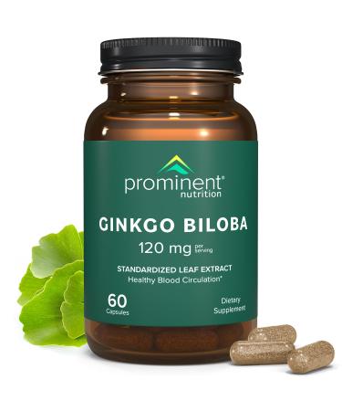 Prominent Nutrition Ginkgo Biloba 120mg - Herbal Supplements for Focus - Ginkgo Biloba Leaf Extract Memory Aid Supplements - Vegan Non-GMO Gluten-Free Soy-Free 60 Vegetarian Capsules