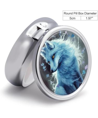 Round Blue Fox Print Pill Box - 3 Compartment Decorative Metal Organizer - Portable Pocket Medicine Case - Buy Online on GoSupps.com