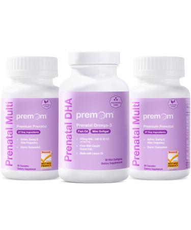 Premom Multivitamin for Women - Prenatal Formula Vitamin Supplements 2 Bottles Prenatal DHA Fish Oil 1 Bottles