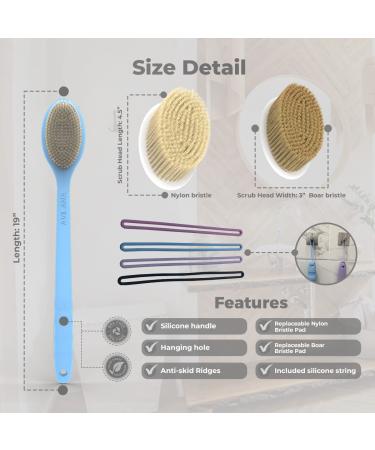 Avilana Long Handle Shower Body Brush - Dual-Sided Silicone Back Scrubber with Soft and Stiff Bristles - Buy Online on GoSupps.com
