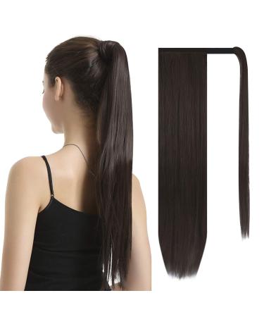 BARSDAR 26 inch Ponytail Extension Long Straight Wrap Around Clip in Synthetic Fiber Hair for Women - Darkest Brown 26 Inch (Pack of 1) Darkest Brown