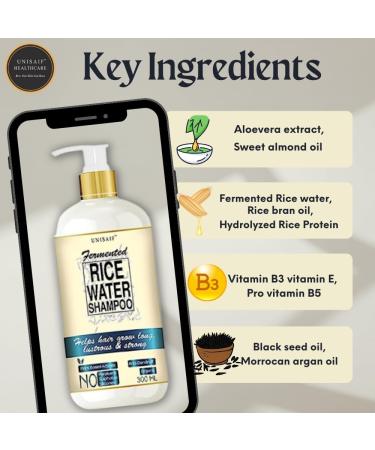Rice Water Shampoo for Curly Frizzy Hair - Natural Organic Coconut Oil & Soy Protein for All Hair Types (300 ml - Buy Online on GoSupps.com