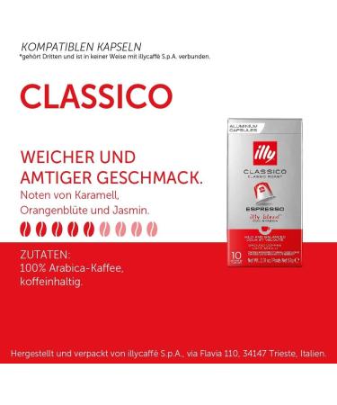 Illy CLASSICO roasted coffee in Nespresso Compatible Capsules - 100% Arabica - 10 cases of 10 capsules (100 capsules) - Buy Online on GoSupps.com